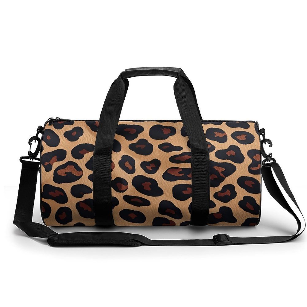 Gym Bags for Men Women Brown Leopard Print Duffle Bag Travel Overnight Bag with Shoe Compartment Tote Bags