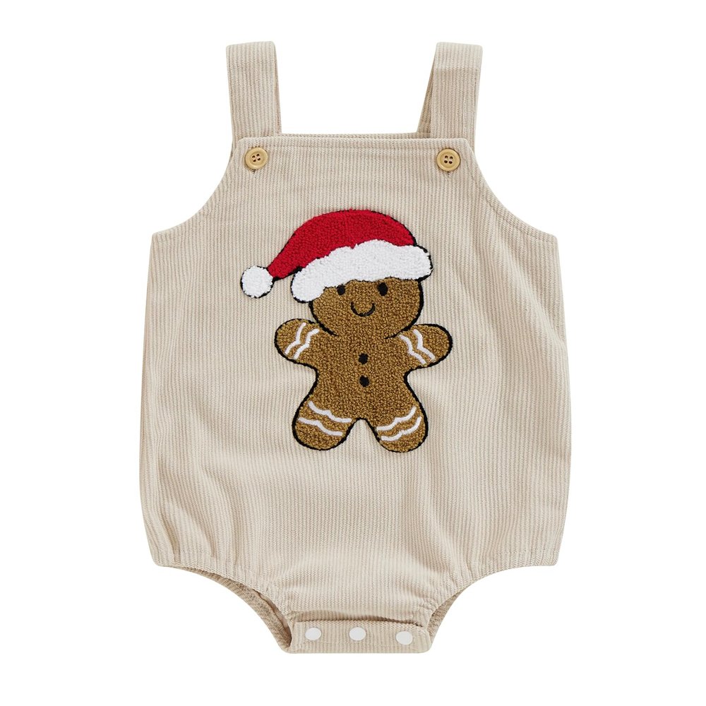 GOOCHEER Newborn Baby Girl Boy Christmas Outfit Gingerbread Man Sleeveless Suspender Overalls Romper Winter Clothes (Khaki, 3-6 Months)