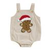 GOOCHEER Newborn Baby Girl Boy Christmas Outfit Gingerbread Man Sleeveless Suspender Overalls Romper Winter Clothes (Khaki, 3-6 Months) view 1