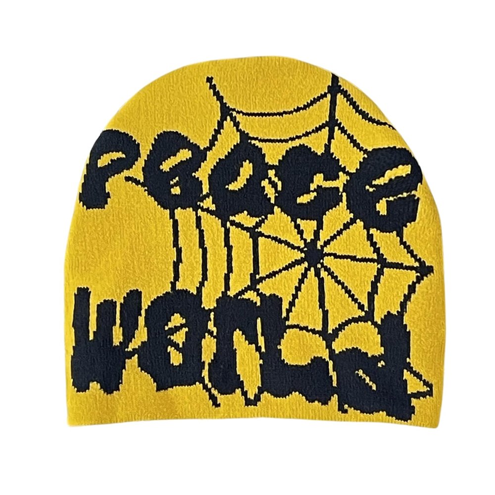 2THESTARS Y2K Beanie Hat for Men & Women Trendy Soft Stretchable Winter Cap, Spider Design Cold Knit Weather Accessory -Yellow