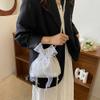 Vobumix Lace Bow Tote Bag White Pearl Handle Bag Evening Bag Summer Bucket Crossbody Bag Women Supply for Daily Matching view 2