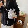 Vobumix Lace Bow Tote Bag White Pearl Handle Bag Evening Bag Summer Bucket Crossbody Bag Women Supply for Daily Matching view 4