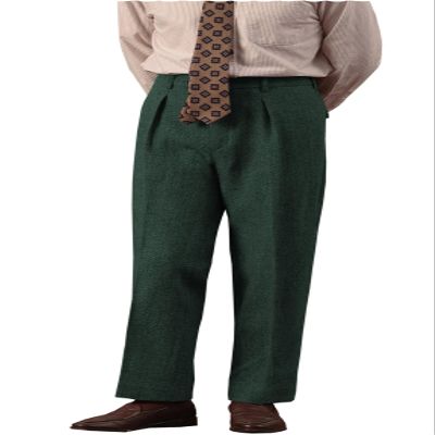 Retro Mens Tweed Suit Pants Herringbone Dress Pants Casual Regular Fit Wool Trousers(Hunt Green, 32W x 32L)