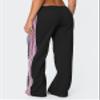 Luckinbaby Women Side Striped Track Pants Elastic Waist Wide Leg Sweatpants Contrast Stripes Drawstring Baggy Joggers(Casual Black,L) view 3