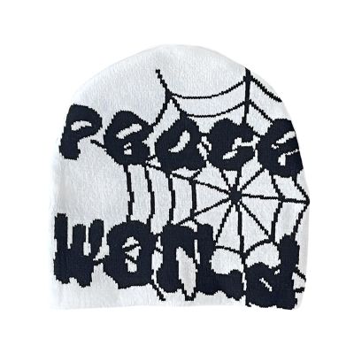 2THESTARS Y2K Beanie Hat for Men & Women Trendy Soft Stretchable Winter Cap, Spider Design Cold Knit Weather Accessory - White