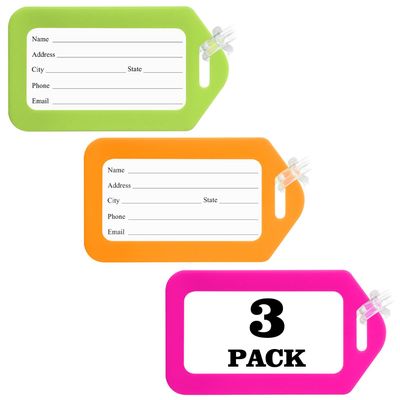 3 Pack Neon Luggage Tag Bright Luggage Tags for Suitcases Bag Tags Name Tags for Kids Travel Accessories Must Haves by Sodsay (Neon)