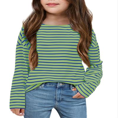 Fanway&EC Girls Casual Long Sleeve T Shirts Basic Crewneck Striped Tunic Blouses Tops Green