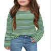 Fanway&EC Girls Casual Long Sleeve T Shirts Basic Crewneck Striped Tunic Blouses Tops Green view 1