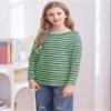 Fanway&EC Girls Casual Long Sleeve T Shirts Basic Crewneck Striped Tunic Blouses Tops Green view 2