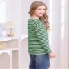 Fanway&EC Girls Casual Long Sleeve T Shirts Basic Crewneck Striped Tunic Blouses Tops Green view 3