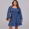 ANRABESS Womens Dress Long Lantern Sleeve Square Neck Elastic Waist Ruffle Flowy Swing A-Line Short Dresses 2025 Fall Fashion Dark Blue Small view 3
