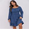ANRABESS Womens Dress Long Lantern Sleeve Square Neck Elastic Waist Ruffle Flowy Swing A-Line Short Dresses 2025 Fall Fashion Dark Blue Small view 4