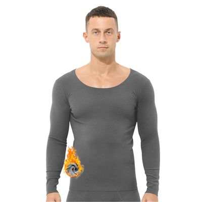 Ouruikia Men's Thermal Underwear Tops Fleece Lined Thermal Shirts Undershirt Crew Top Base Layer Shirt Grey XL