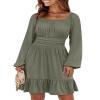 ANRABESS Womens Dress Long Lantern Sleeve Square Neck Elastic Waist Ruffle Flowy Swing A-Line Short Dresses 2025 Fall Fashion Army Green XX-Large view 1