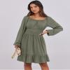 ANRABESS Womens Dress Long Lantern Sleeve Square Neck Elastic Waist Ruffle Flowy Swing A-Line Short Dresses 2025 Fall Fashion Army Green XX-Large view 2