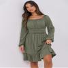 ANRABESS Womens Dress Long Lantern Sleeve Square Neck Elastic Waist Ruffle Flowy Swing A-Line Short Dresses 2025 Fall Fashion Army Green XX-Large view 4