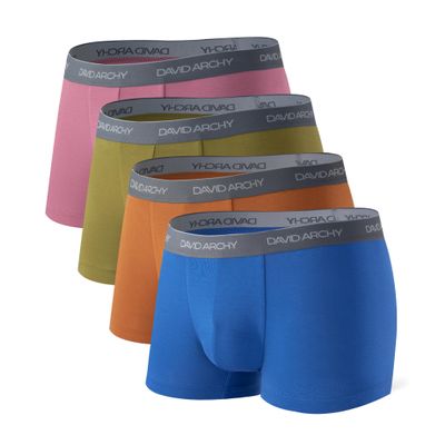 DAVID ARCHY Mens Trunks Underwear Soft Breathable Rayon Made from Bamboo Trunk No Fly Pouch L Blue/Yellow Brown/Green/Red