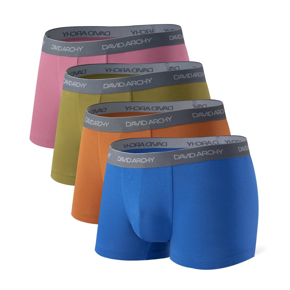 DAVID ARCHY Mens Trunks Underwear Soft Breathable Rayon Made from Bamboo Trunk No Fly Pouch L Blue/Yellow Brown/Green/Red