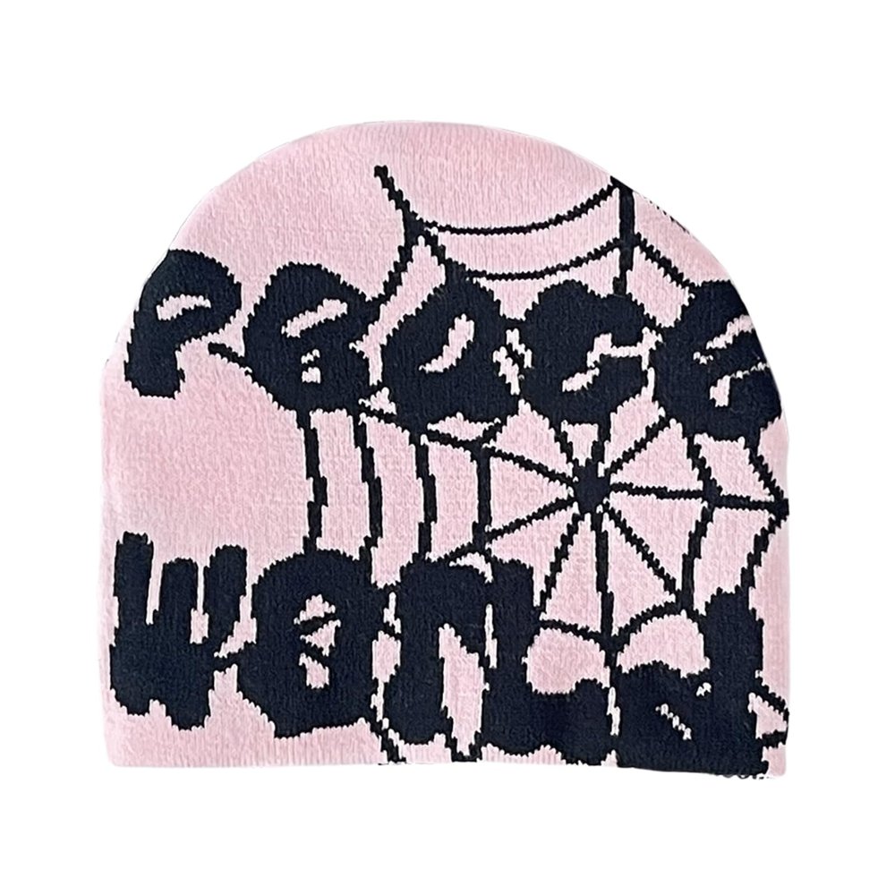 2THESTARS Y2K Beanie Hat for Men & Women Trendy Soft Stretchable Winter Cap, Spider Design Cold Knit Weather Accessory - Pink