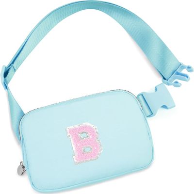 Christmas Birthday Gifts for Women,Fanny Pack for Kids Teens,Crossbody Bag for Girls,Initial Waist Packs for Sister Daughter,Belt Bag Trendy Preppy Stuff,Blue B