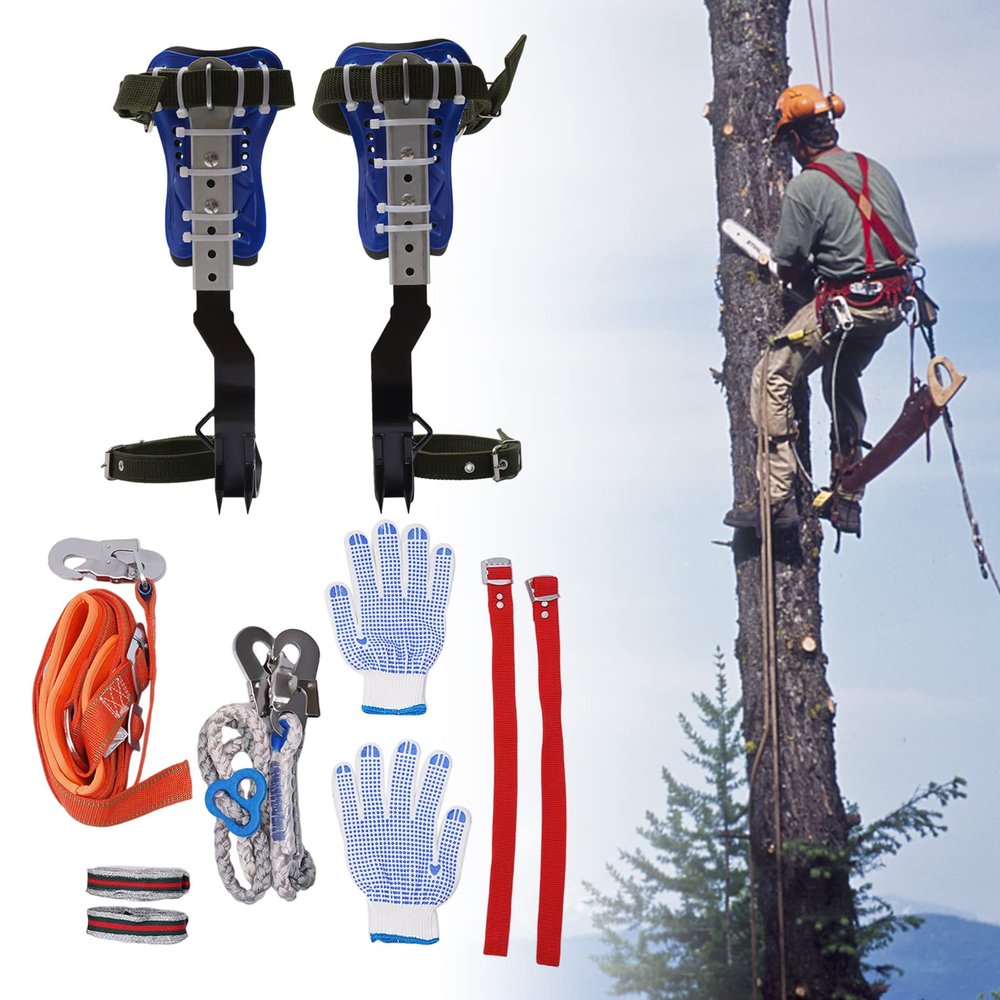 Milzeone Tree Climbing Gear Kit with Bearing Capacity up to 150 kg/ 330.69 lbs, Tree Climbing Spikes Kit Tree Climbing Equipment Set Adjustable Height Tree Climbing Tool