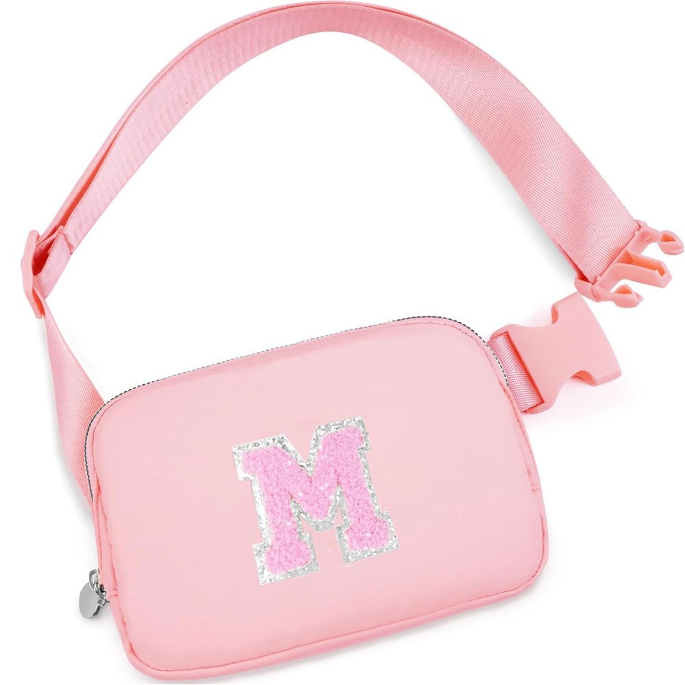 Christmas Birthday Gifts for Women,Fanny Pack for Kids Teens,Crossbody Bag for Girls,Initial Waist Packs for Sister Daughter,Belt Bag Trendy Preppy Stuff,Peach M