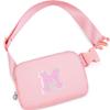 Christmas Birthday Gifts for Women,Fanny Pack for Kids Teens,Crossbody Bag for Girls,Initial Waist Packs for Sister Daughter,Belt Bag Trendy Preppy Stuff,Peach M view 1