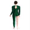 FEESHOW Women's Asymmetrical Gymnastics Leotard Long Sleeve Round Neck Figure Skating Jumpsuit Green Small view 2