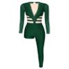 FEESHOW Women's Asymmetrical Gymnastics Leotard Long Sleeve Round Neck Figure Skating Jumpsuit Green Small view 3