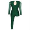 FEESHOW Women's Asymmetrical Gymnastics Leotard Long Sleeve Round Neck Figure Skating Jumpsuit Green Small view 4