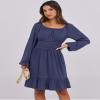 ANRABESS Womens Dress Long Lantern Sleeve Square Neck Elastic Waist Ruffle Flowy Swing A-Line Short Dresses 2025 Fall Fashion Navy Blue Small view 2