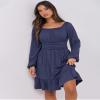 ANRABESS Womens Dress Long Lantern Sleeve Square Neck Elastic Waist Ruffle Flowy Swing A-Line Short Dresses 2025 Fall Fashion Navy Blue Small view 4