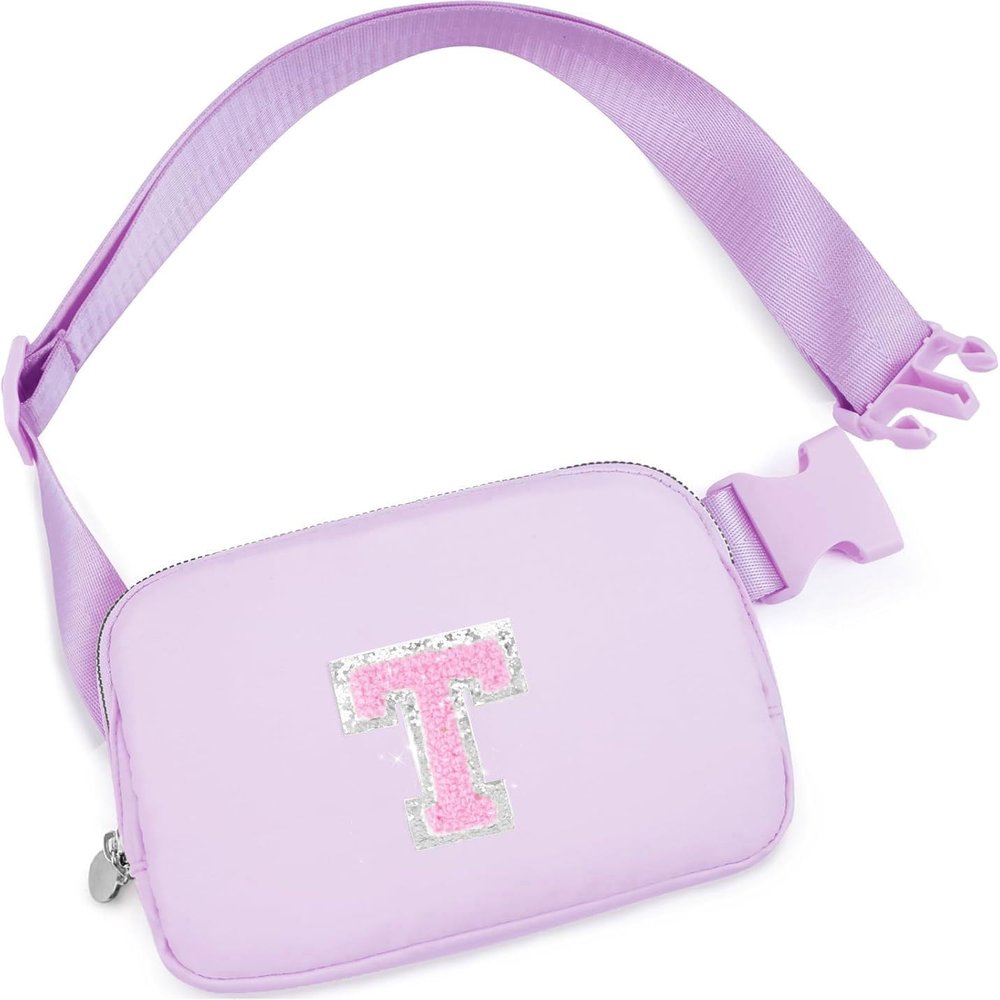 Christmas Birthday Gifts for Women,Fanny Pack for Kids Teens,Crossbody Bag for Girls,Initial Waist Packs for Sister Daughter,Belt Bag Trendy Preppy Stuff,Lavender T