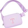 Christmas Birthday Gifts for Women,Fanny Pack for Kids Teens,Crossbody Bag for Girls,Initial Waist Packs for Sister Daughter,Belt Bag Trendy Preppy Stuff,Lavender T view 1