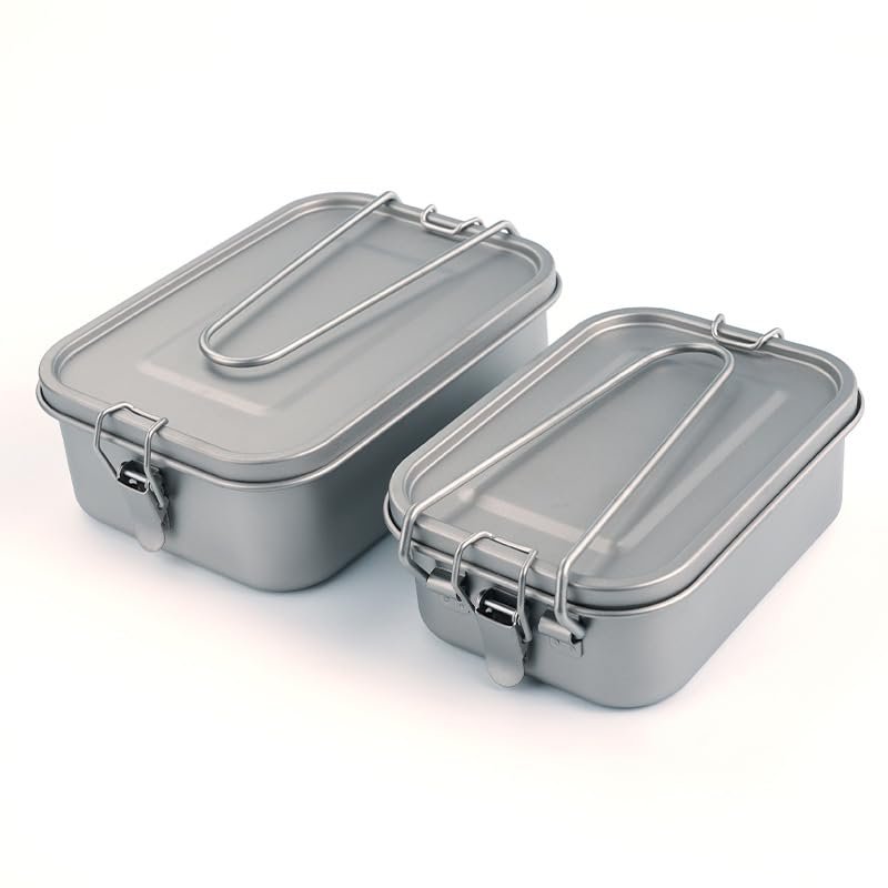 IGRIXLSD 2PCS Pure Titanium Lunch Box, Square Portable Sealed Bento Box Suitable For Outdoor Camping(800ml)