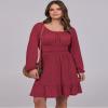 ANRABESS Womens Dress Long Lantern Sleeve Square Neck Elastic Waist Ruffle Flowy Swing A-Line Short Dresses 2025 Fall Fashion Red X-Small view 3