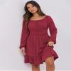 ANRABESS Womens Dress Long Lantern Sleeve Square Neck Elastic Waist Ruffle Flowy Swing A-Line Short Dresses 2025 Fall Fashion Red X-Small view 4