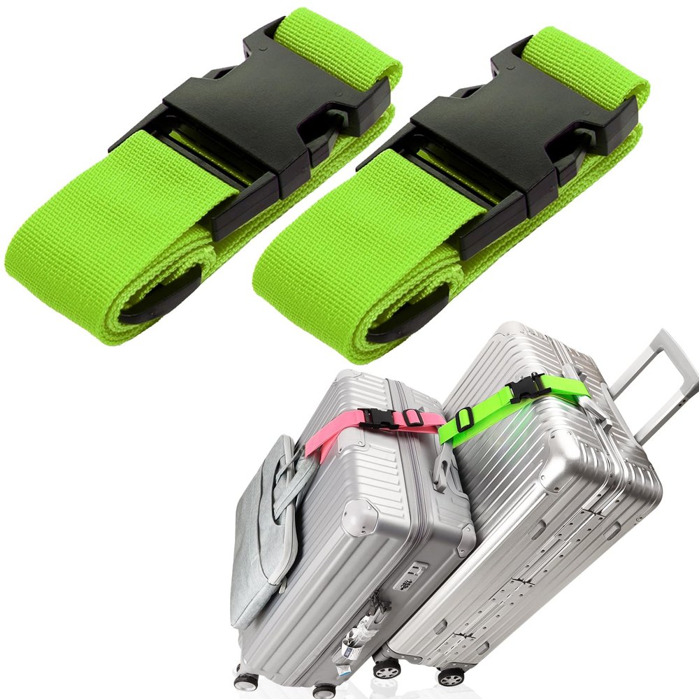 2Pack Add Bag Luggag Straps for Carry On Bag, Adjustable Suitcase Belt Add Bag Travel Attachment Accessories for Connect Your 3 Luggages, Green