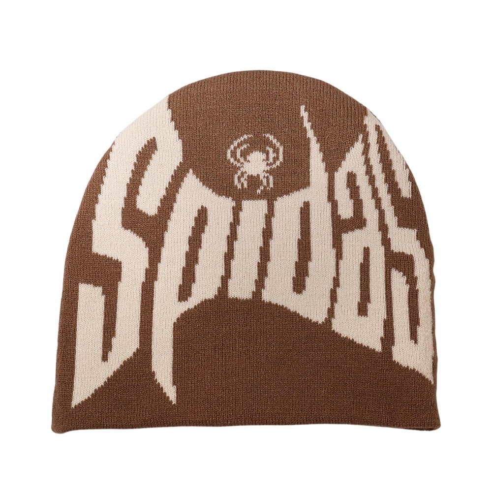 2THESTARS Y2K Beanie Hat for Men & Women Trendy Soft Stretchable Winter Cap, Spidas Design Cold Knit Weather Accessory - Brown