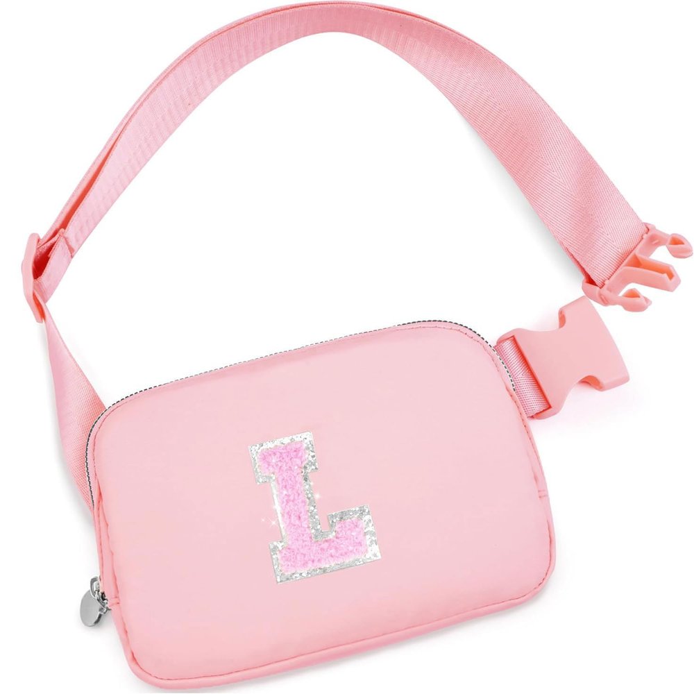 Christmas Birthday Gifts for Women,Fanny Pack for Kids Teens,Crossbody Bag for Girls,Initial Waist Packs for Sister Daughter,Belt Bag Trendy Preppy Stuff,Peach L