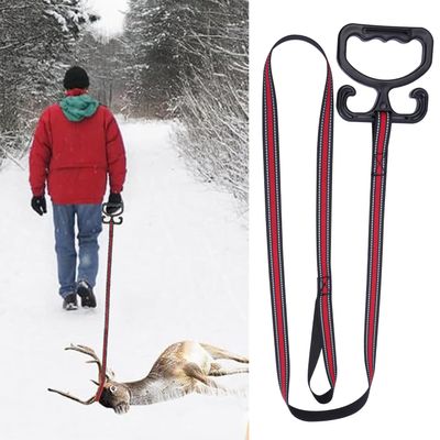 Deer Drag Harness, Heavy Duty Deer Dragging Rop - Sturdy Non-Slip Handle Paired with 66 Inch Nylon Reflective Rope - Includes Storage Bag