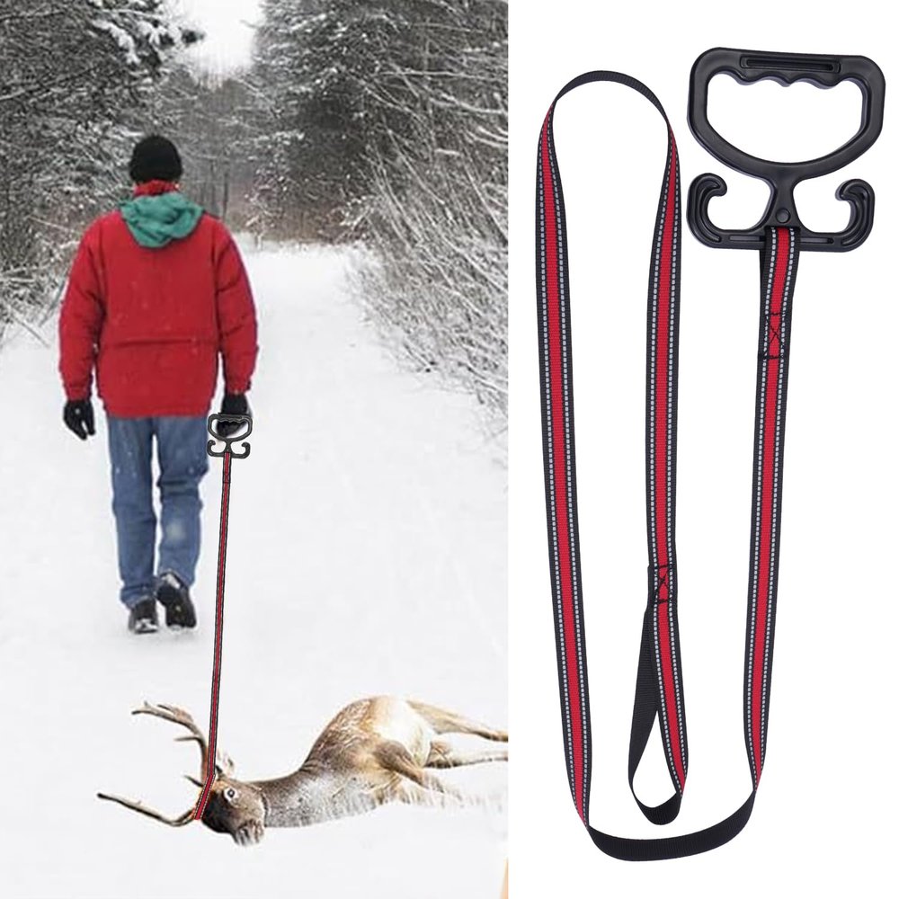 Deer Drag Harness, Heavy Duty Deer Dragging Rop - Sturdy Non-Slip Handle Paired with 66 Inch Nylon Reflective Rope - Includes Storage Bag