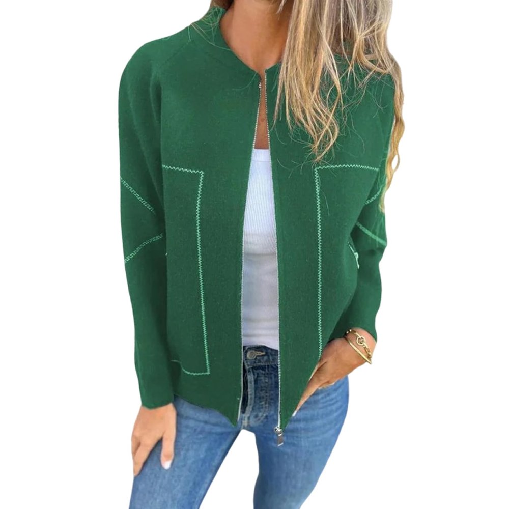 Women's Jacket with Zipper and Pockets,Womens Bomber Jacket Coat,Stand Collar Bomber Jacket Casual Long Sleeve Coat (Green,4XL)