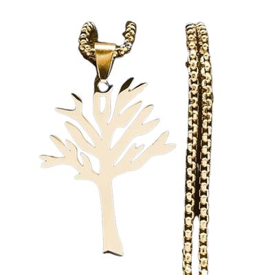 WBYDRWG Leafless Tree Necklace,Stainless Steel Leafless Tree Pendant Necklace,Family Tree Pendant Necklace,with Gift Box (Gold-60cm,One-Size)