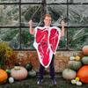 Vobumix Funny Steak Printed Costume Food Cosplay Outfit Halloween Party Play Jumpsuit Couple Dress Up Costume for Carnival Party view 4