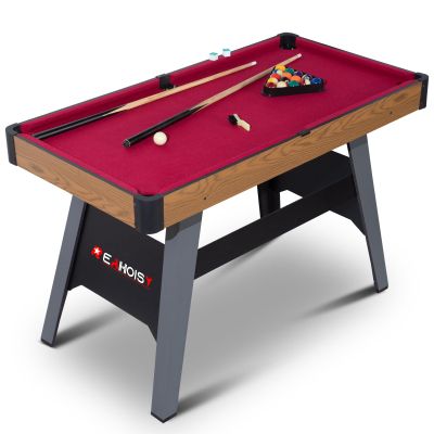 48 Inch Pool Table, Wooden Portable Wooden Billiard Tables for Kids with 2 Cue Sticks, 16 Balls, Triangle, Chalk, Brush for Family Play Room, Game Room (Dark Red)