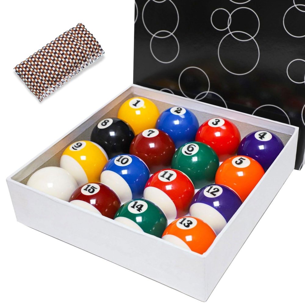 YDDS Billiard Balls Set 2-1/4" Regulation Size Pool Table Balls for Replacement (16 Resin Balls & Cue Cleaning Cloth)