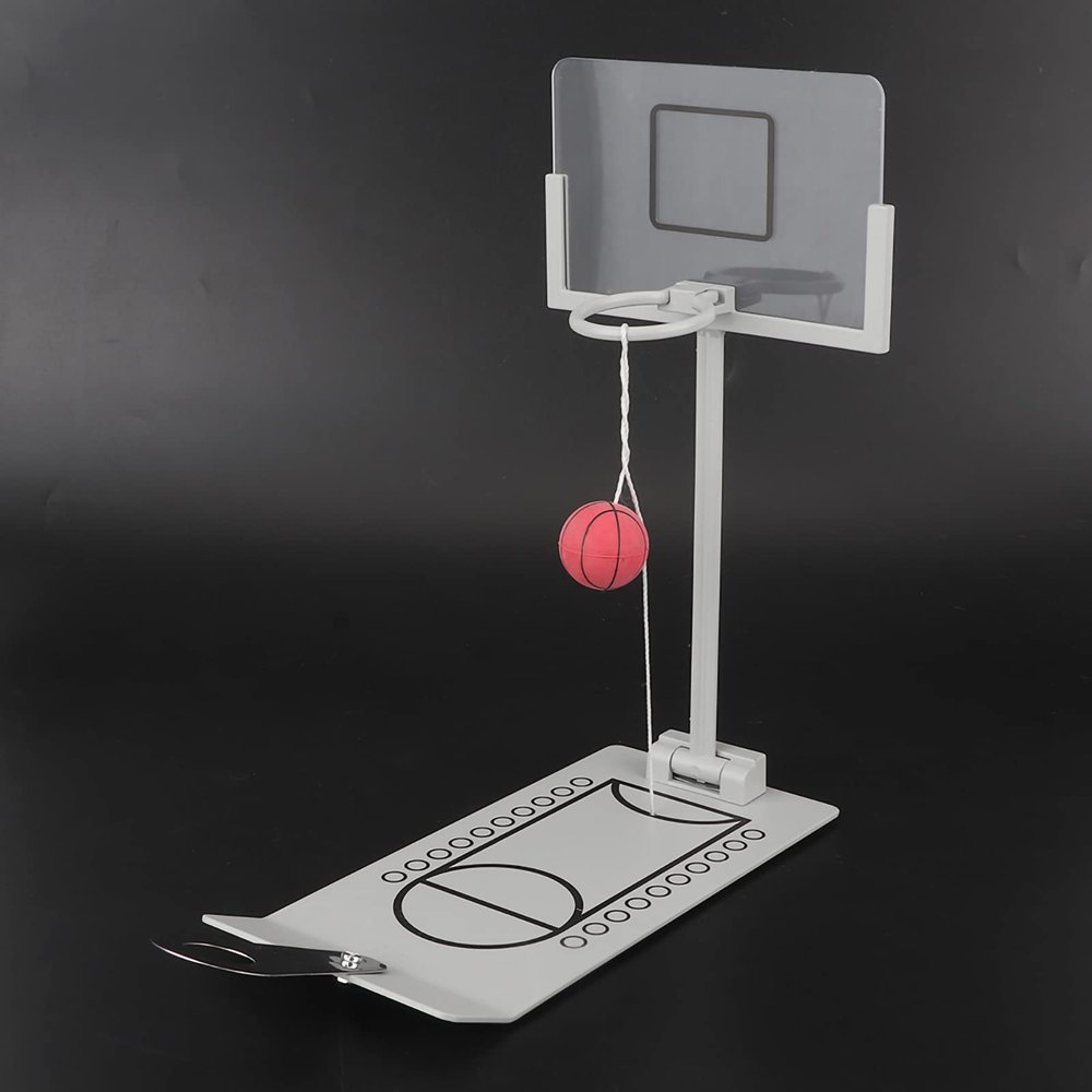 Miniature Basketball Hoop, Compact Size, Metal Construction, Foldable, Rebounding with Plastic Backboard for Desktop Ornament, Toy Game, Decompression