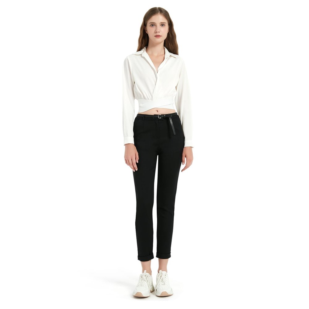 GLOWELFA Womens Dress Pants High Waisted Straight Leg Cotton Business Casual Office Work Slacks for Women Black (07121,XX-Large,Black)