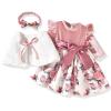 4-5T Toddler Girls Dress and Velvet Cardigan Sets Little Girls Casual Floral Print Fall Dresses Winter with Headband view 1